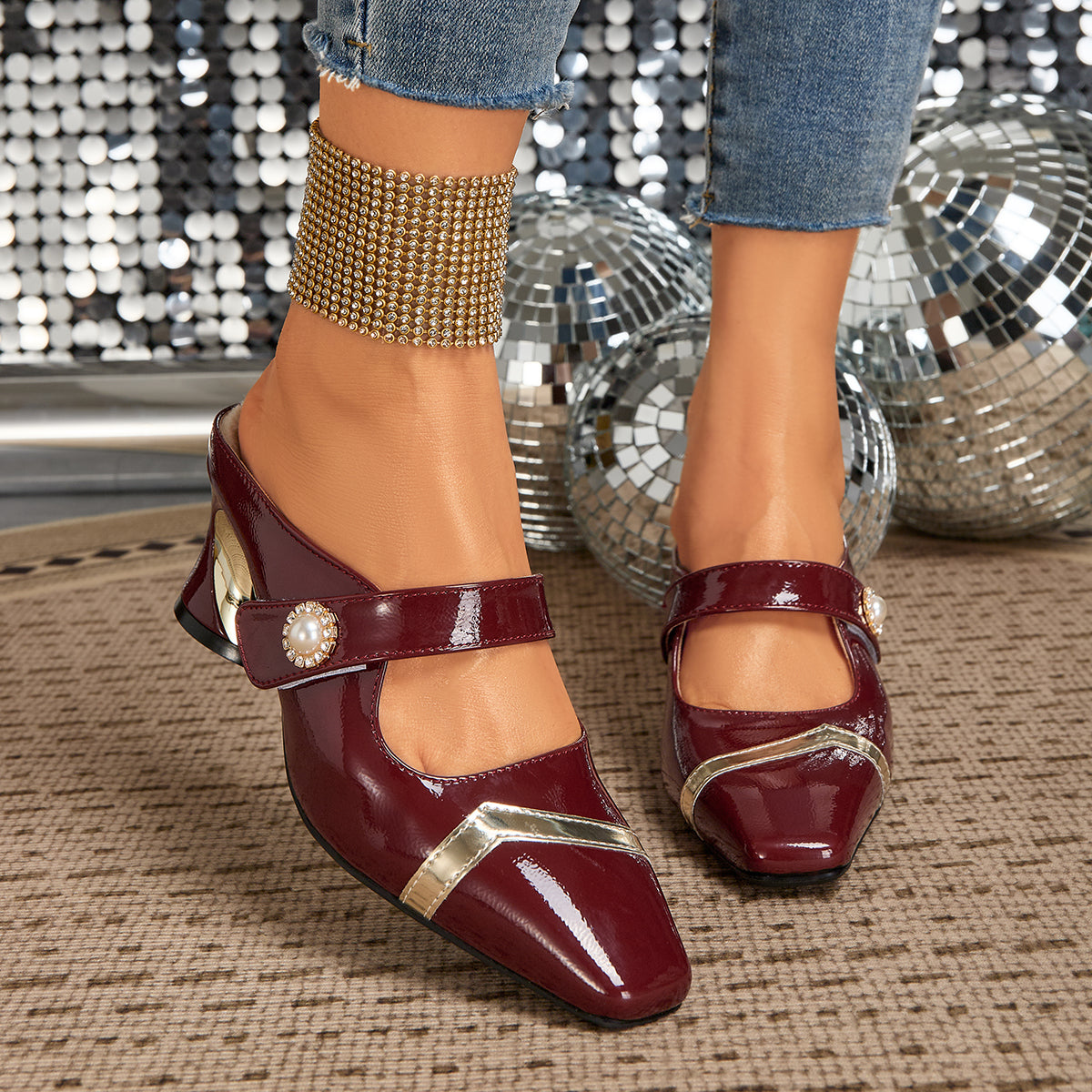Ladies' Stylish High-Heeled Sandals That Are Comfortable And Casual, Featuring Chunky Heels And Closed Toes, Perfect for Weddings, Dances, Parties, And Casual Outings., Women Shoes