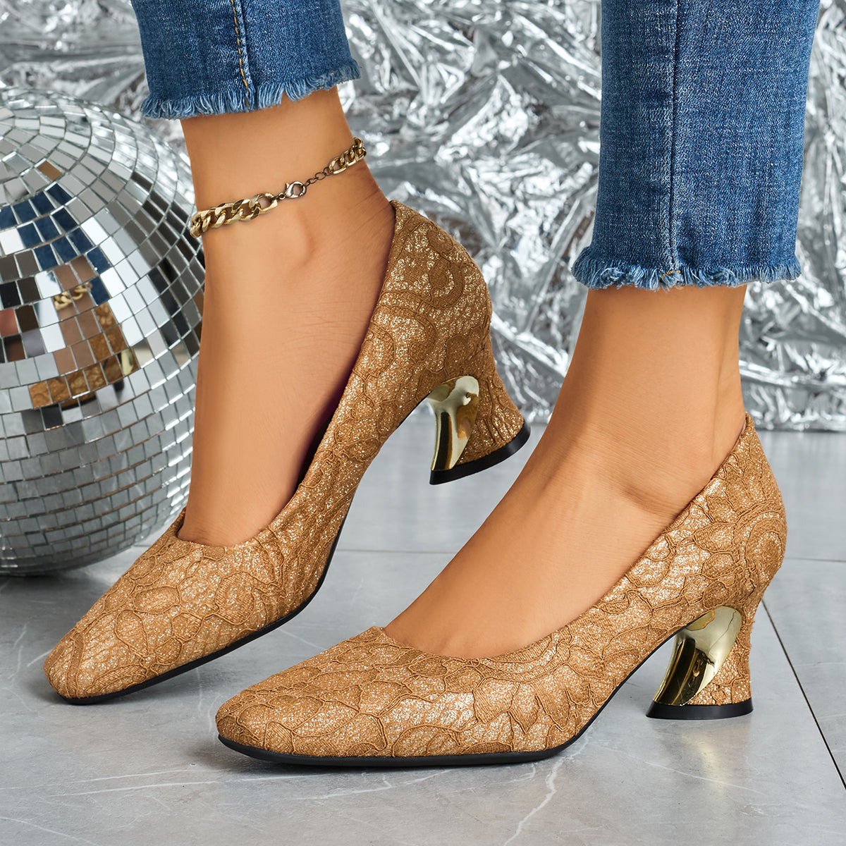 Elegant Women's Fashion Mule Square-Toe High Heels, Comfortable High Heel Chunky Heel Casual Versatile Style, Suitable for Work, Casual, Professional, Party, and Wedding, Women Shoes
