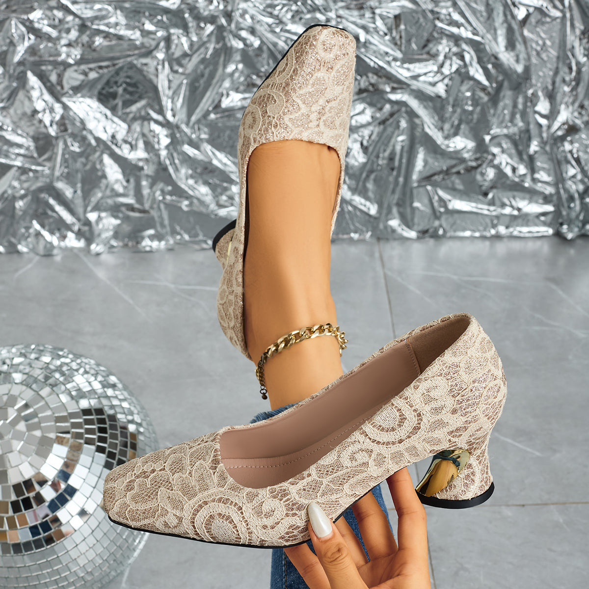 Elegant Women's Fashion Mule Square-Toe High Heels, Comfortable High Heel Chunky Heel Casual Versatile Style, Suitable for Work, Casual, Professional, Party, and Wedding, Women Shoes