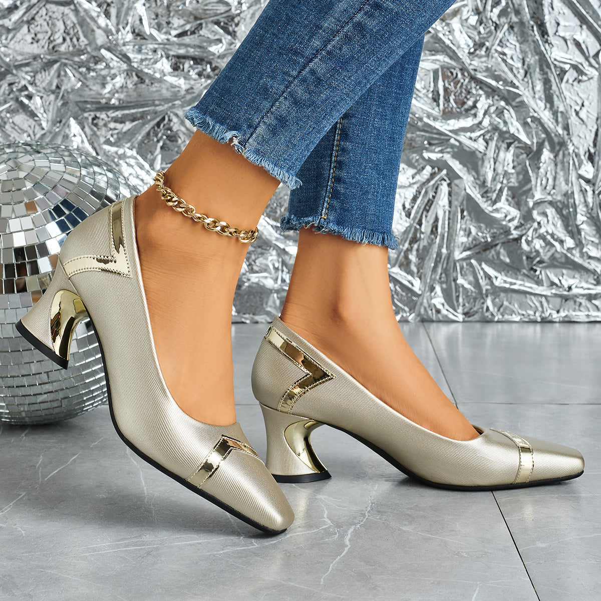 Elegant Women'S Casual Fashion Square-Toe High Heels, Suitable for All Seasons, Perfect for Parties with Comfortable Chunky Heels., Women Shoes