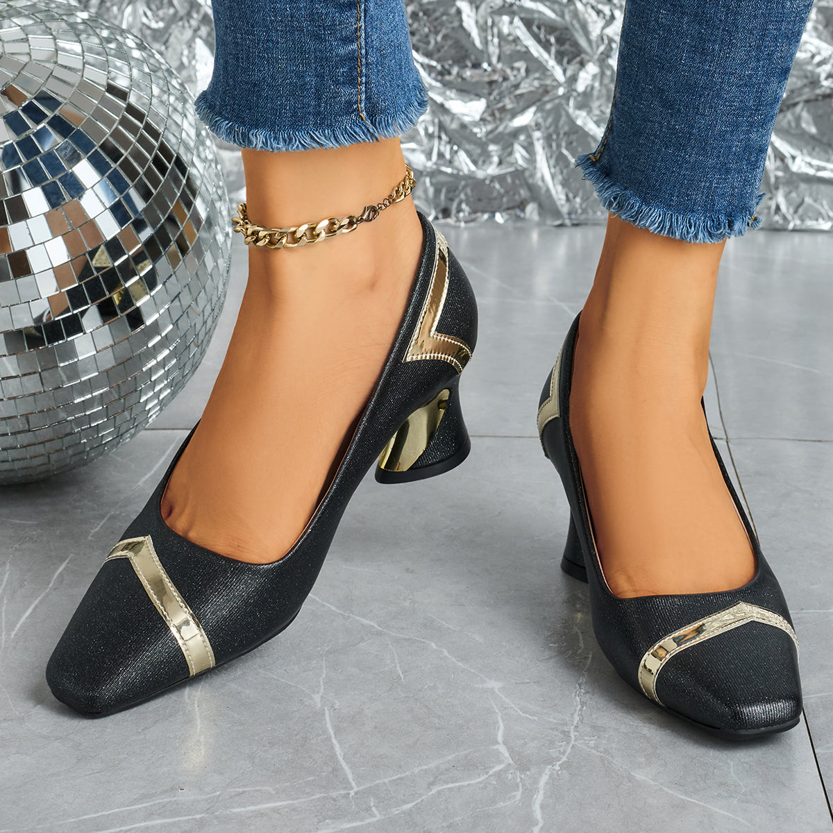 Elegant Women'S Casual Fashion Square-Toe High Heels, Suitable for All Seasons, Perfect for Parties with Comfortable Chunky Heels., Women Shoes
