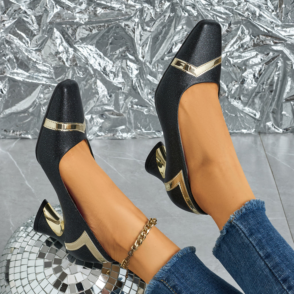 Elegant Women'S Casual Fashion Square-Toe High Heels, Suitable for All Seasons, Perfect for Parties with Comfortable Chunky Heels., Women Shoes