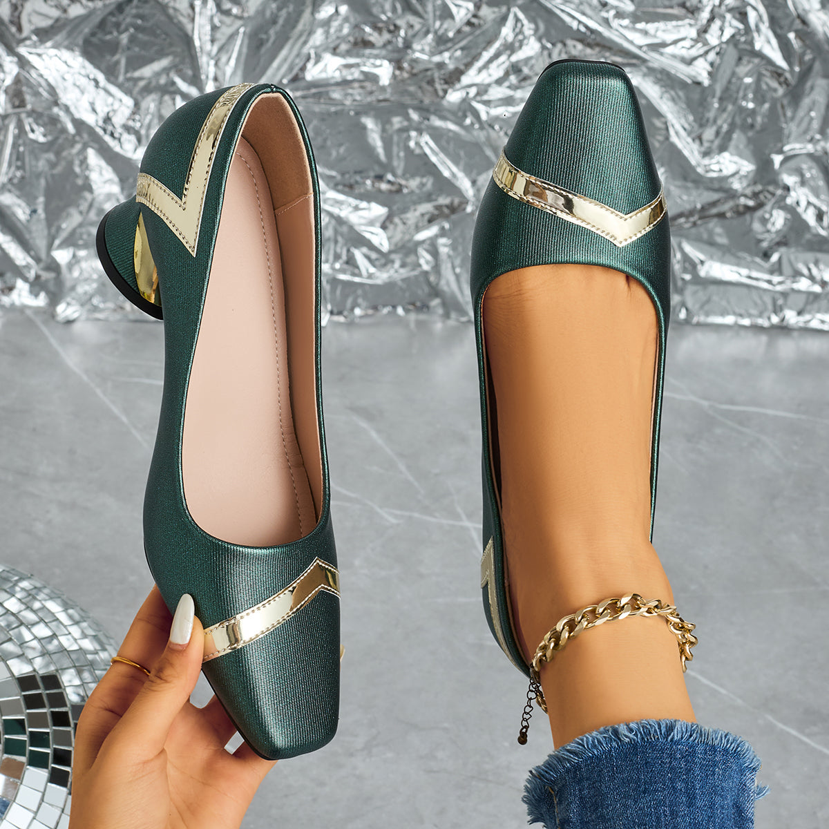 Elegant Women'S Casual Fashion Square-Toe High Heels, Suitable for All Seasons, Perfect for Parties with Comfortable Chunky Heels., Women Shoes