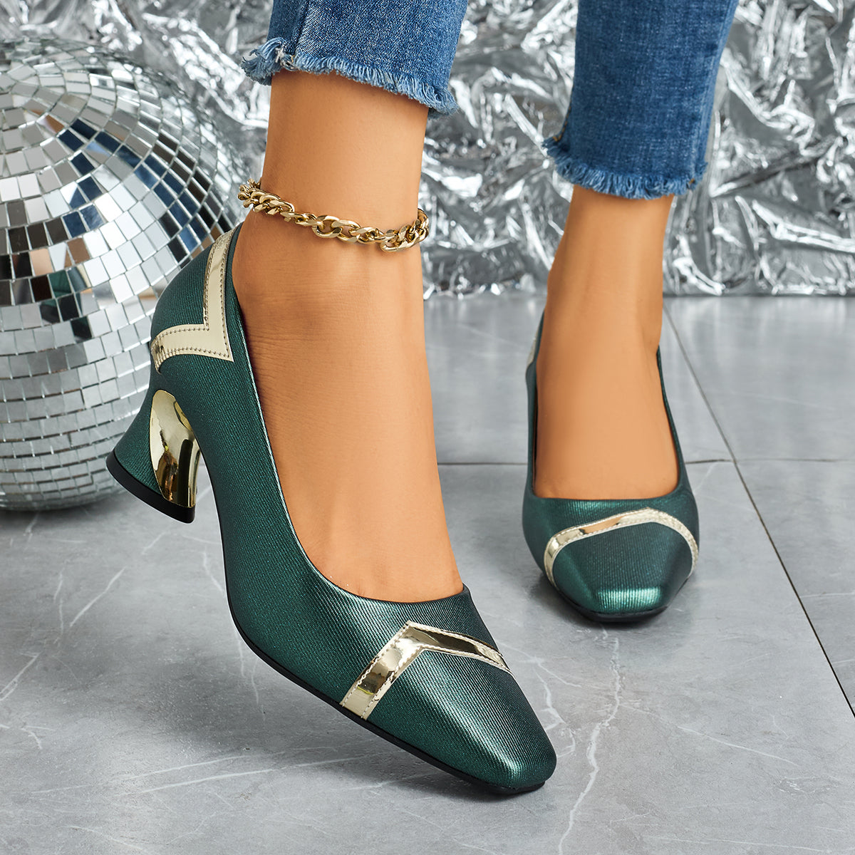 Elegant Women'S Casual Fashion Square-Toe High Heels, Suitable for All Seasons, Perfect for Parties with Comfortable Chunky Heels., Women Shoes