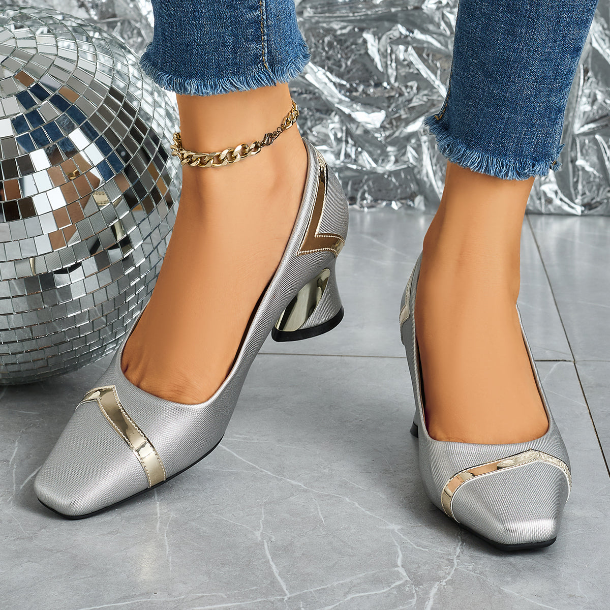 Elegant Women'S Casual Fashion Square-Toe High Heels, Suitable for All Seasons, Perfect for Parties with Comfortable Chunky Heels., Women Shoes