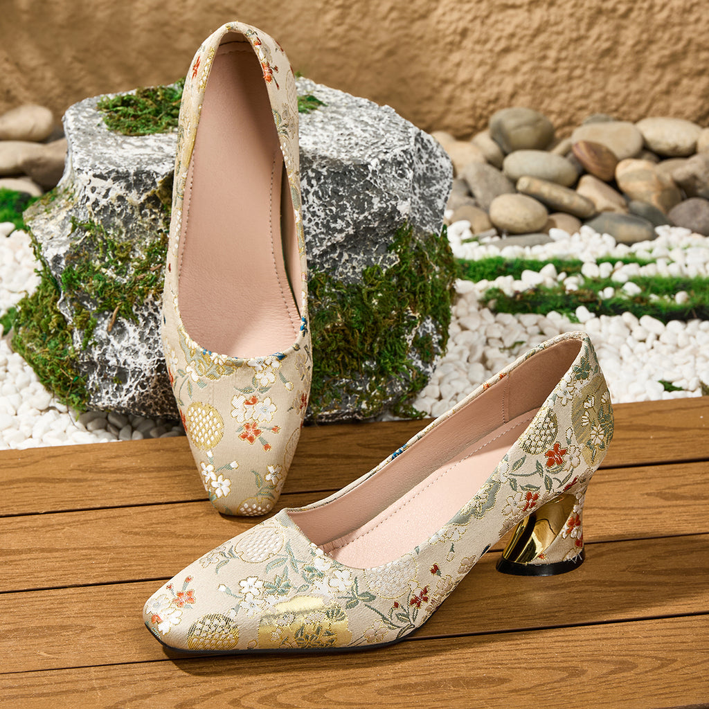 Elegant Women'S Fashionable Mule Shoes with Square Toes And Chunky Heels, Casual And Comfortable with Embroidery, Suitable for Weddings, Banquets, And Parties., Women Shoes