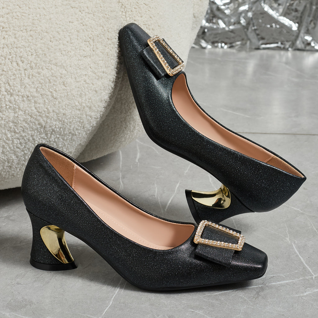 Ladies' Stylish Casual Square-Toed High Heels, Comfortable Chunky Heel Versatile Style., Women Shoes