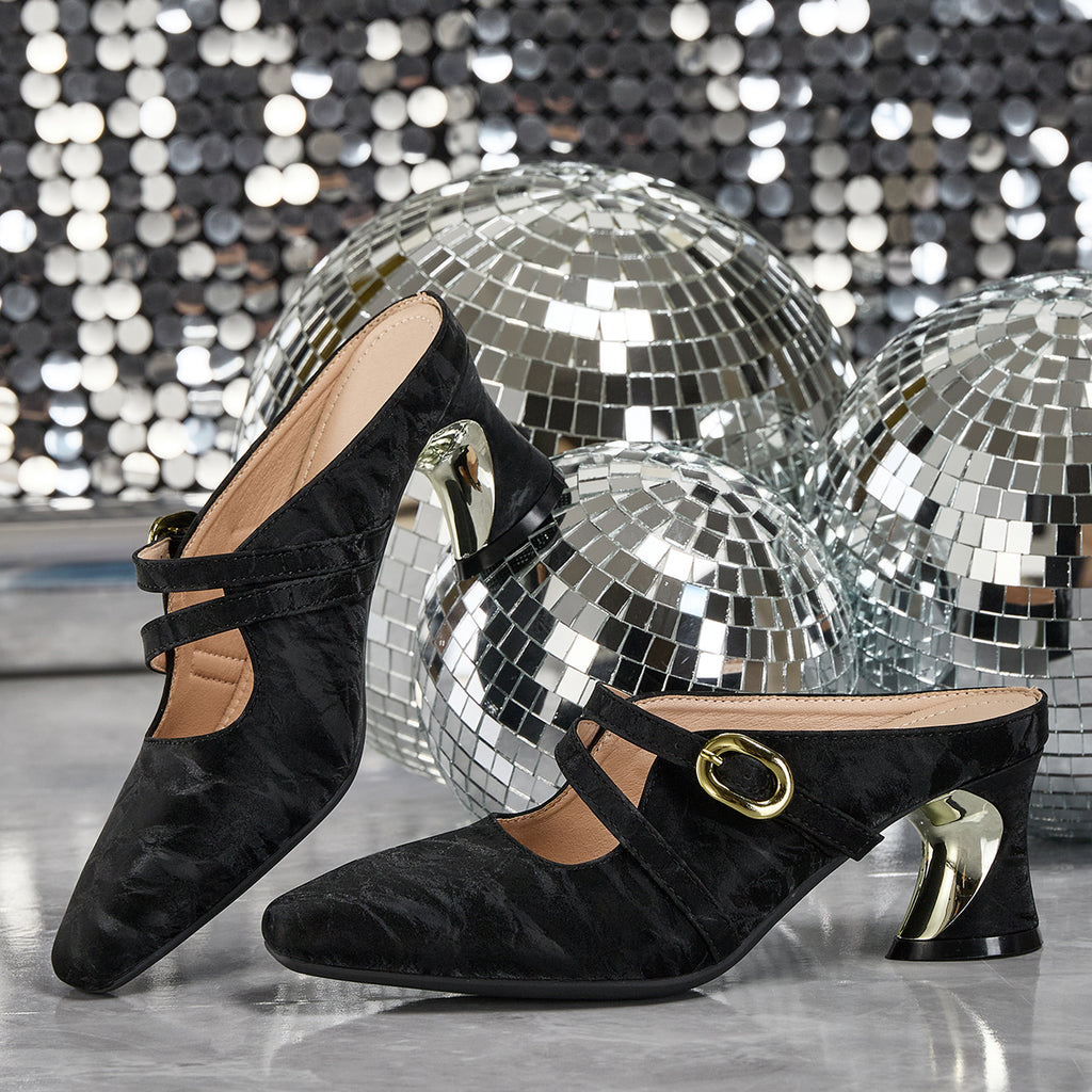 Elegant Women's High Heel Sandals, Vintage Fashion Double Buckle Slides, Women Shoes