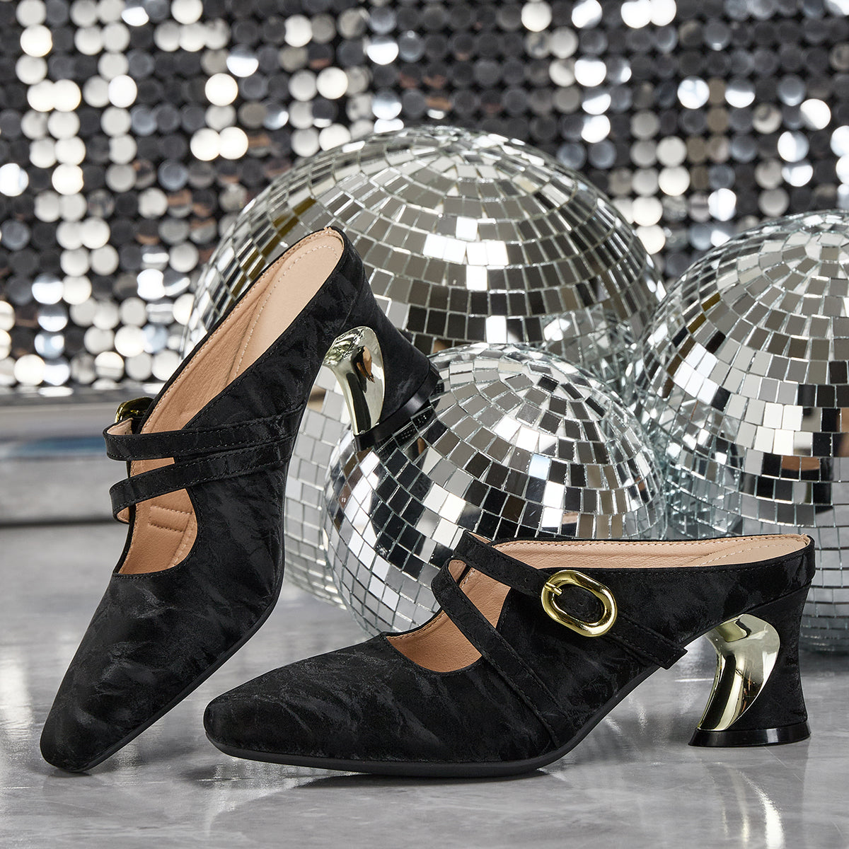 Elegant Women's High Heel Sandals, Vintage Fashion Double Buckle Slides, Women Shoes