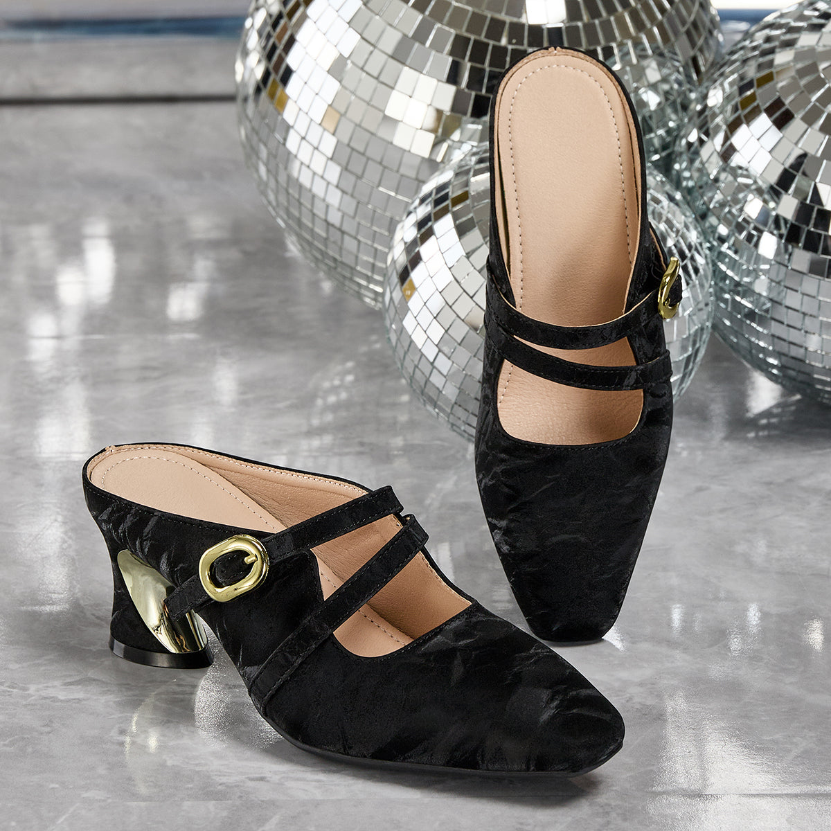 Elegant Women's High Heel Sandals, Vintage Fashion Double Buckle Slides, Women Shoes