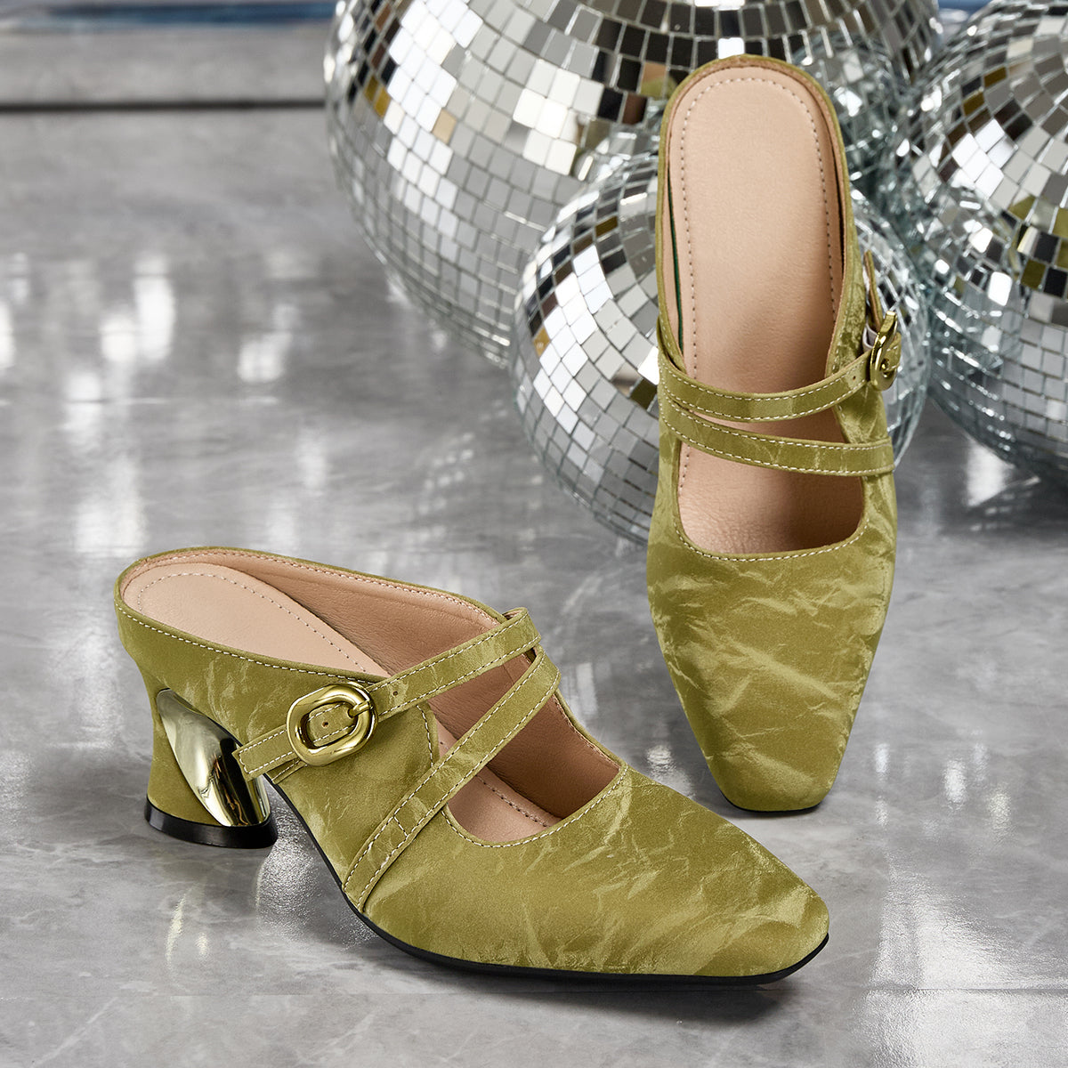 Elegant Women's High Heel Sandals, Vintage Fashion Double Buckle Slides, Women Shoes