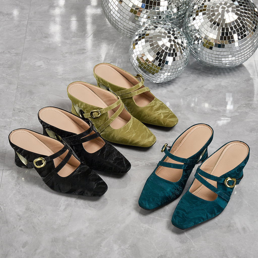 Elegant Women's High Heel Sandals, Vintage Fashion Double Buckle Slides, Women Shoes
