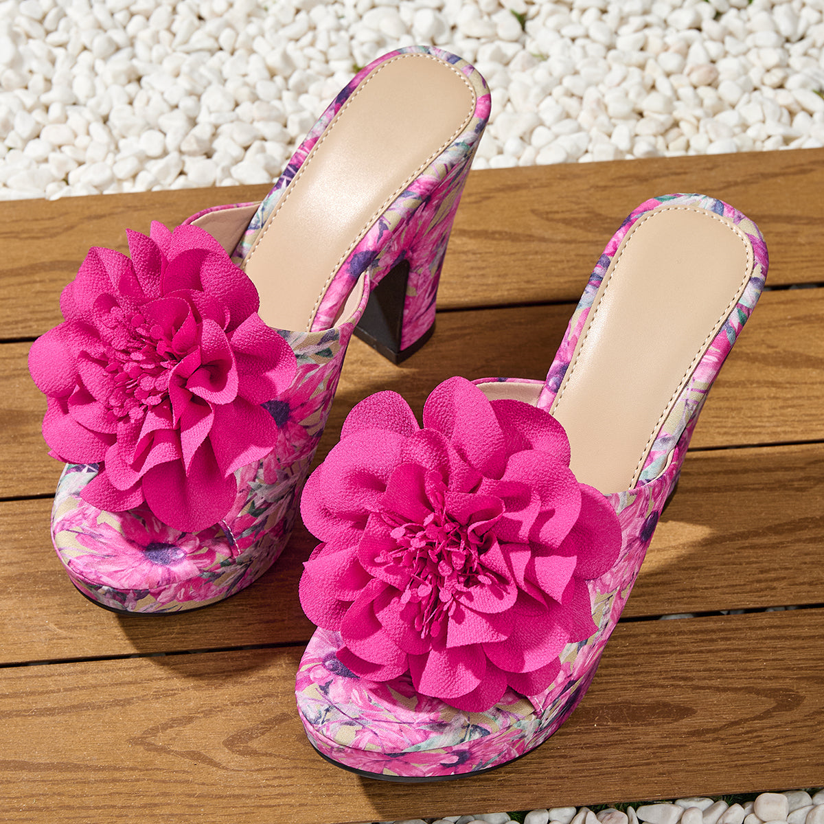 Elegant Women'S Stylish Printed High-Heeled Sandals with a Square Toe And Floral Thick Sole, Perfect for Weddings, Parties, Banquets, And Professional Outings., Women Shoes