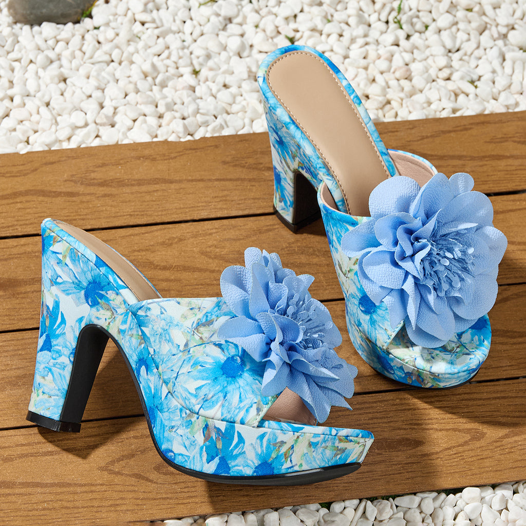 Elegant Women'S Stylish Printed High-Heeled Sandals with a Square Toe And Floral Thick Sole, Perfect for Weddings, Parties, Banquets, And Professional Outings., Women Shoes
