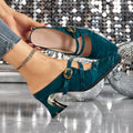 Elegant Women's High Heel Sandals, Vintage Fashion Double Buckle Slides, Women Shoes