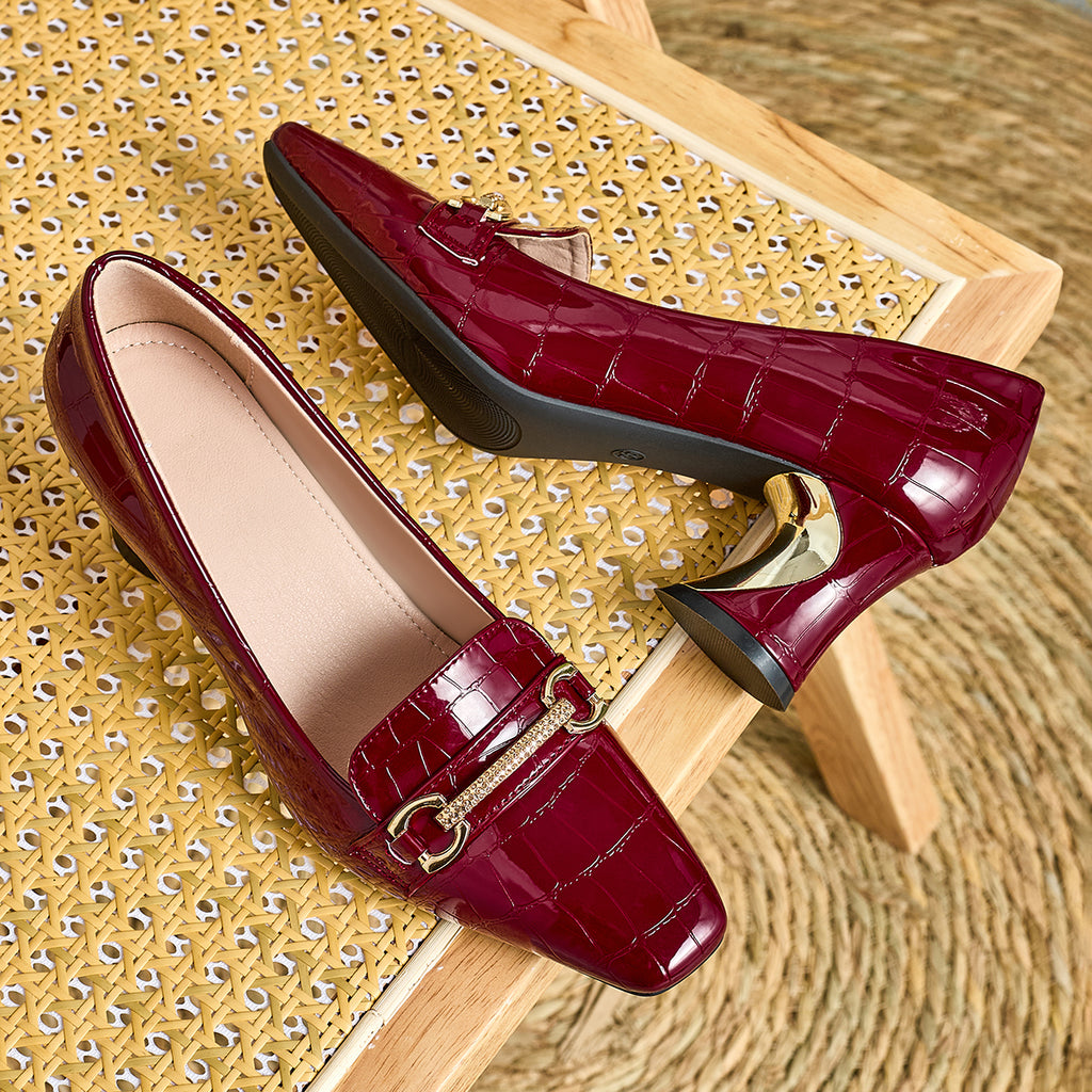 European and American Fashionable Autumn and Winter Patent Embossed Button Women's High Heels, Women Shoes