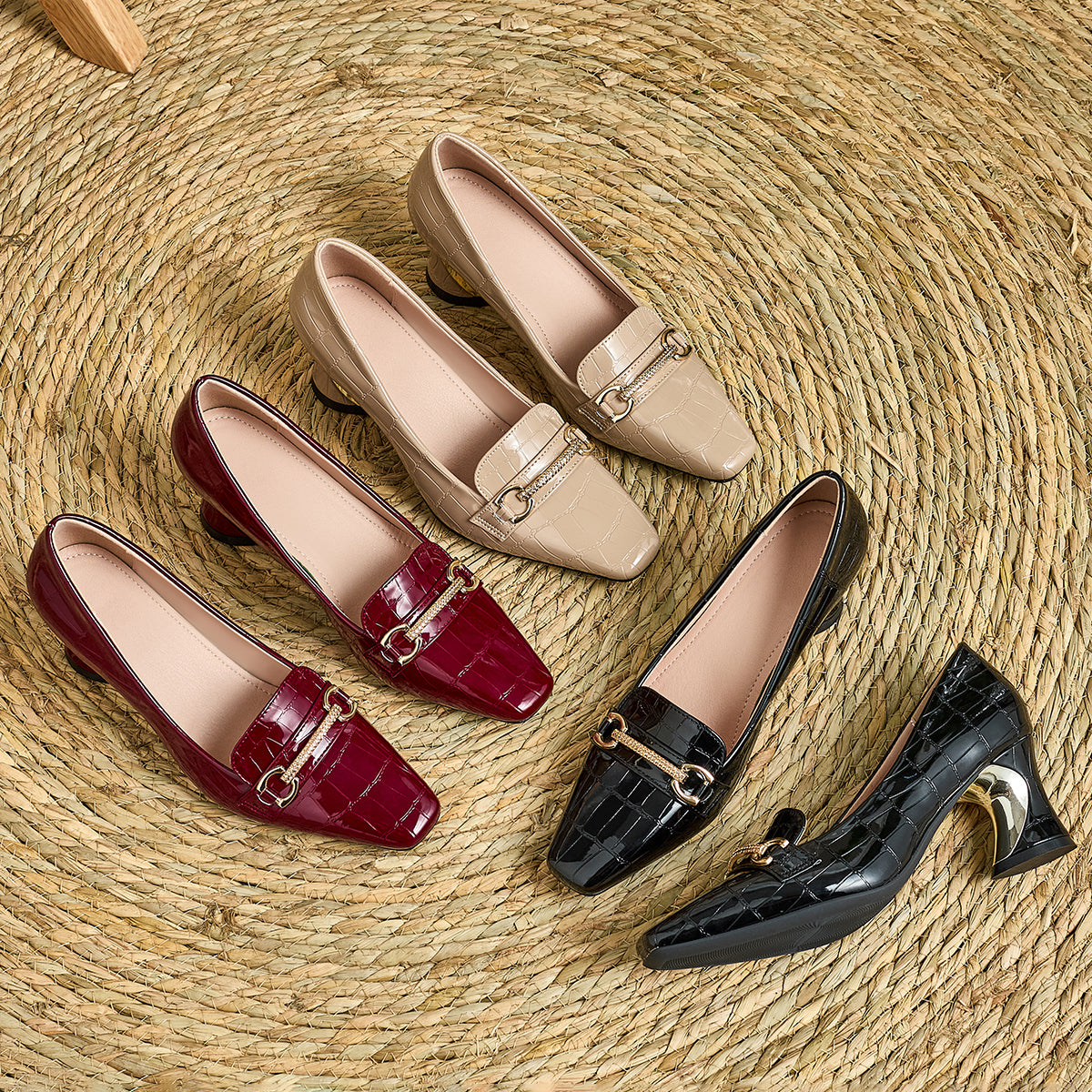 European and American Fashionable Autumn and Winter Patent Embossed Button Women's High Heels, Women Shoes