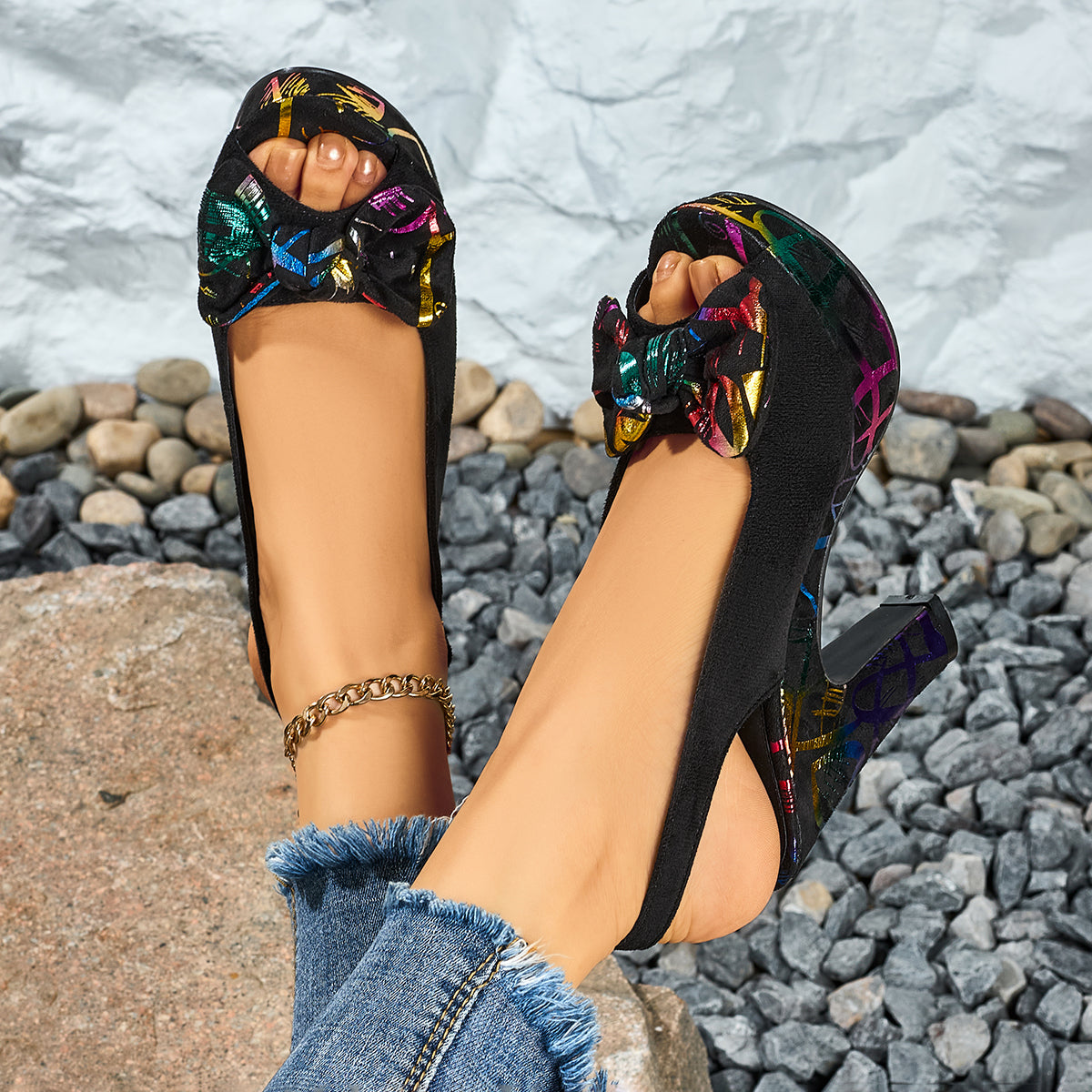 Women's New Casual Versatile Fashion High Heel Fish Mouth Autumn Sandals Women's Comfortable Thick Heels Simple and Elegant European and American Style, Women Shoes