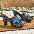 Women's Fashion Elegant Square-Toe Print Slip-On High Heel Sandals, Versatile for Work and Casual Wear, Women Shoes