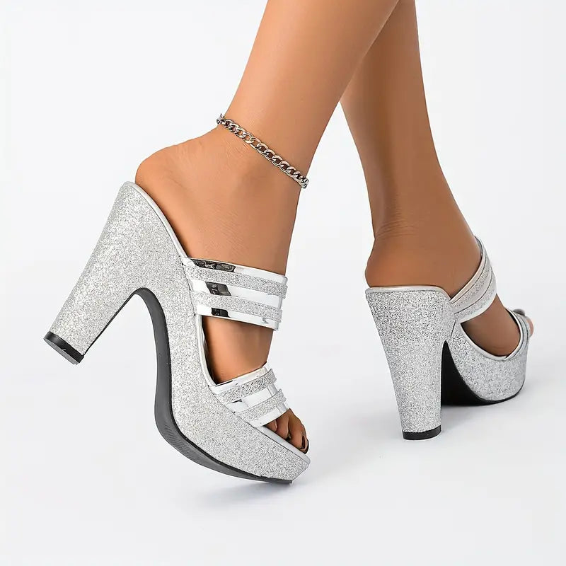Elegant Women'S Versatile Chunky High-Heeled Mules, Perfect for Parties And Nightclubs., Women Shoes
