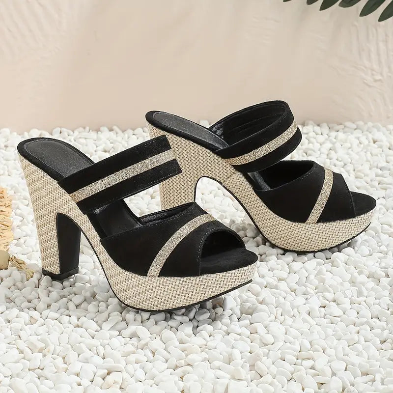 Elegant Women'S Casual And Comfortable High-Heeled Sandals for All Seasons, Featuring a Bohemian Style with Thick Soles, Perfect for Parties And Nightclubs., Women Shoes