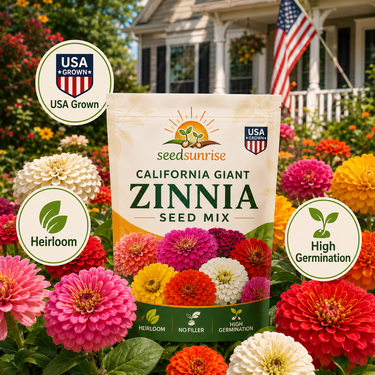 Zinnia Seeds (California Giant ) – 100% Pure Heirloom Flower Seeds
