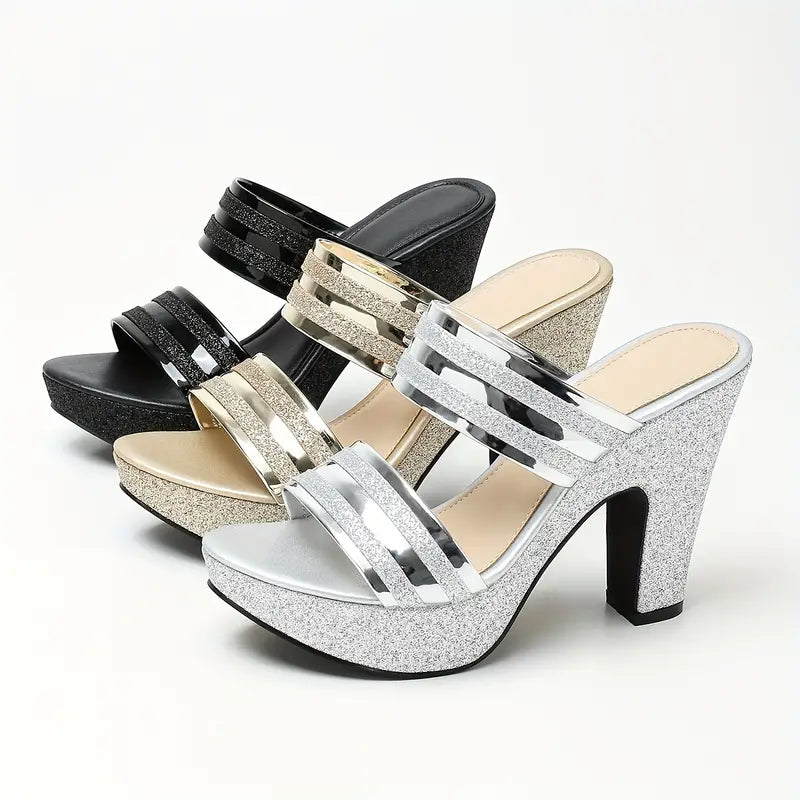 Elegant Women'S Versatile Chunky High-Heeled Mules, Perfect for Parties And Nightclubs., Women Shoes