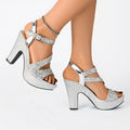Elegant Women's All-Season Versatile Chunky Heel Sandals, Metallic Round-Toe Hollow Fashion Shoes, Essential for Parties, Nightclubs, and Professional Occasions, Women Shoes