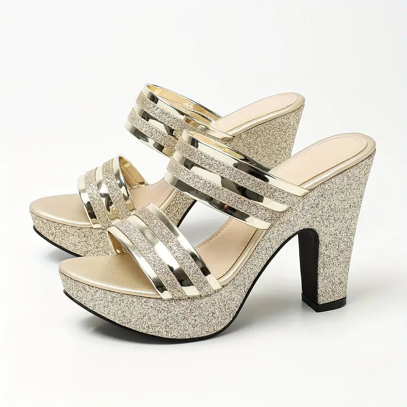 Elegant Women'S Versatile Chunky High-Heeled Mules, Perfect for Parties And Nightclubs., Women Shoes