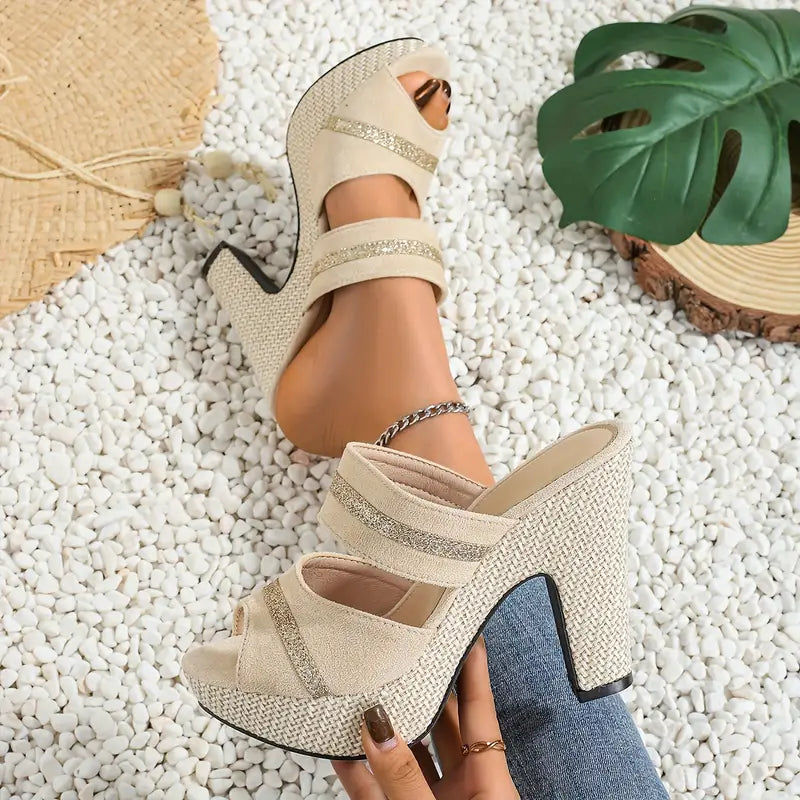 Elegant Women'S Casual And Comfortable High-Heeled Sandals for All Seasons, Featuring a Bohemian Style with Thick Soles, Perfect for Parties And Nightclubs., Women Shoes