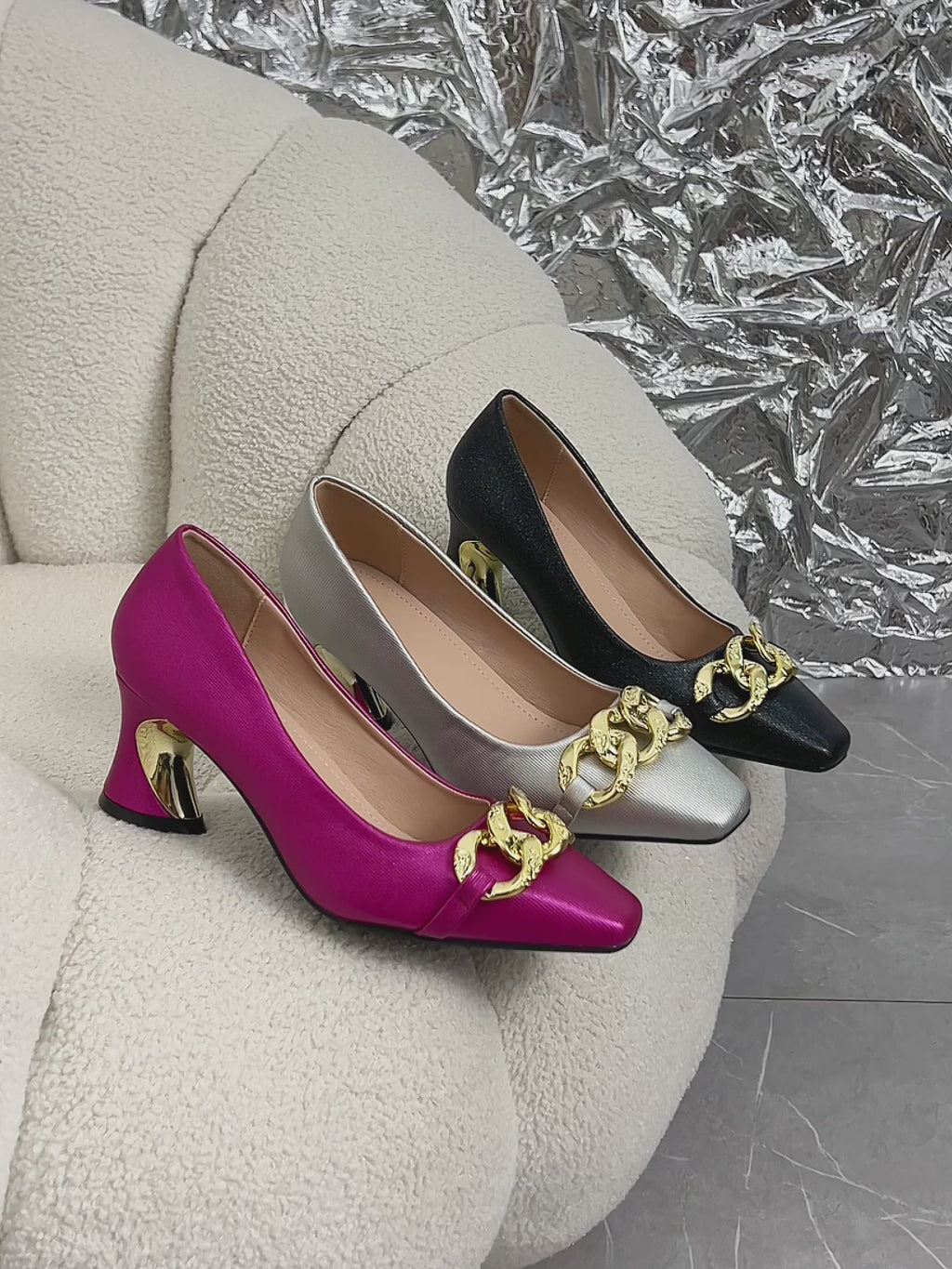 Elegant Women's Casual and Fashionable Small Square Metal Buckle High Heels, Comfortable and Versatile with Thick Heels, Suitable for Work, Leisure, Professional Parties, Women Shoes