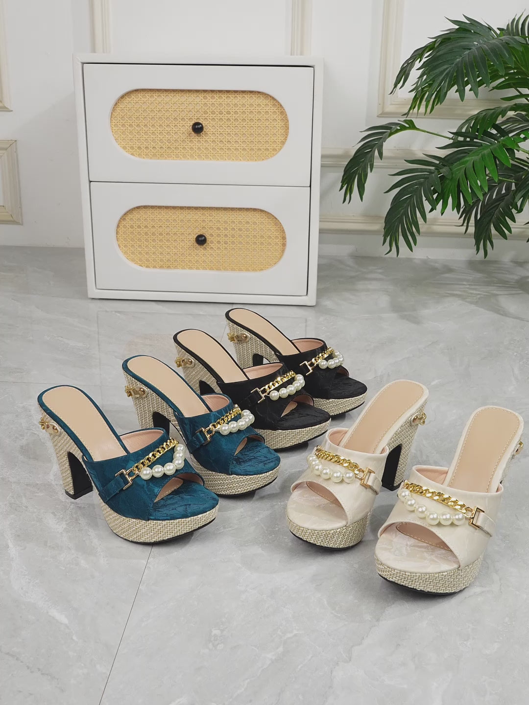 Elegant Women'S Pearl Chain High-Heeled Sandals, Women Shoes