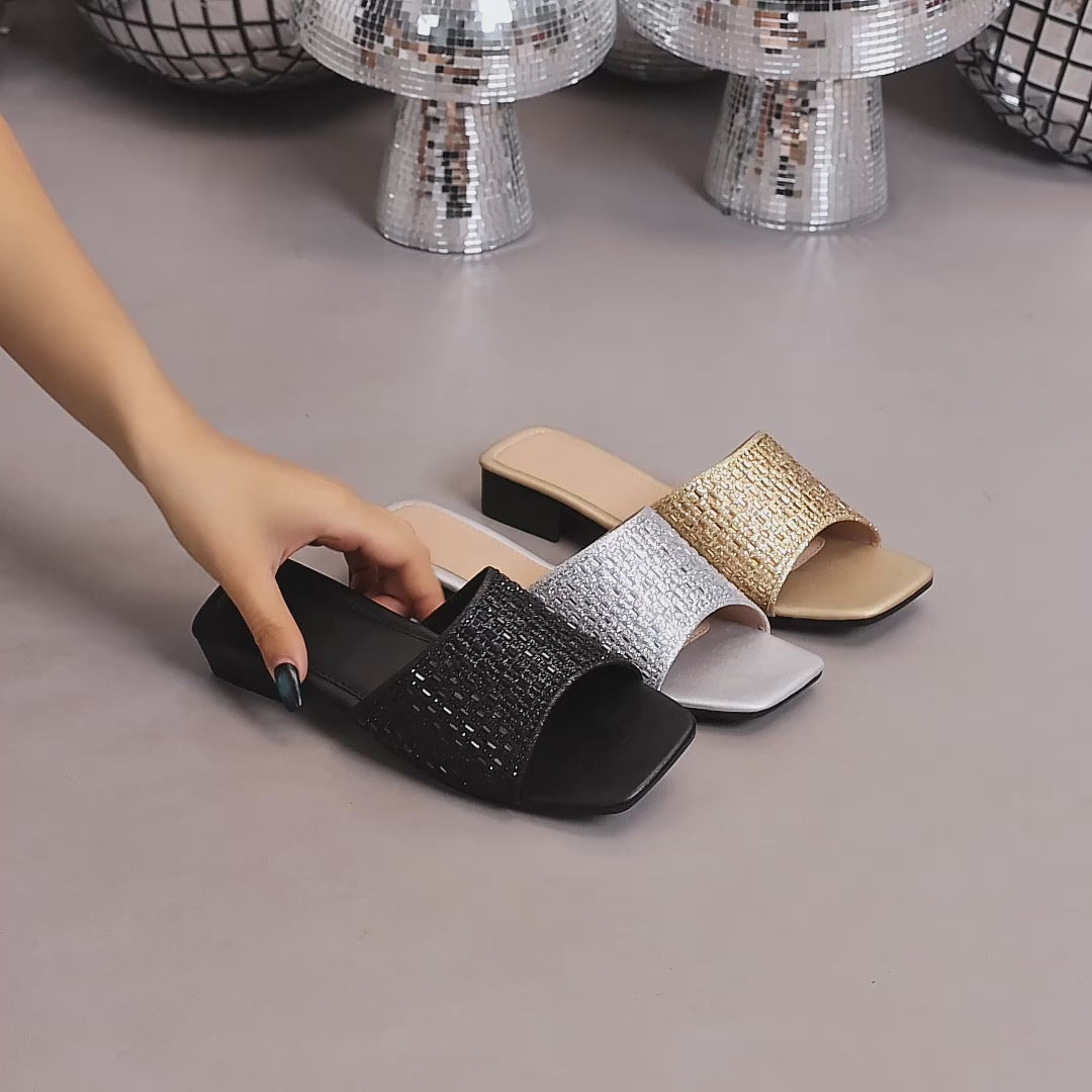Elegant Women'S Eye-Catching Rhinestone Square-Toe Sandals, Women Shoes
