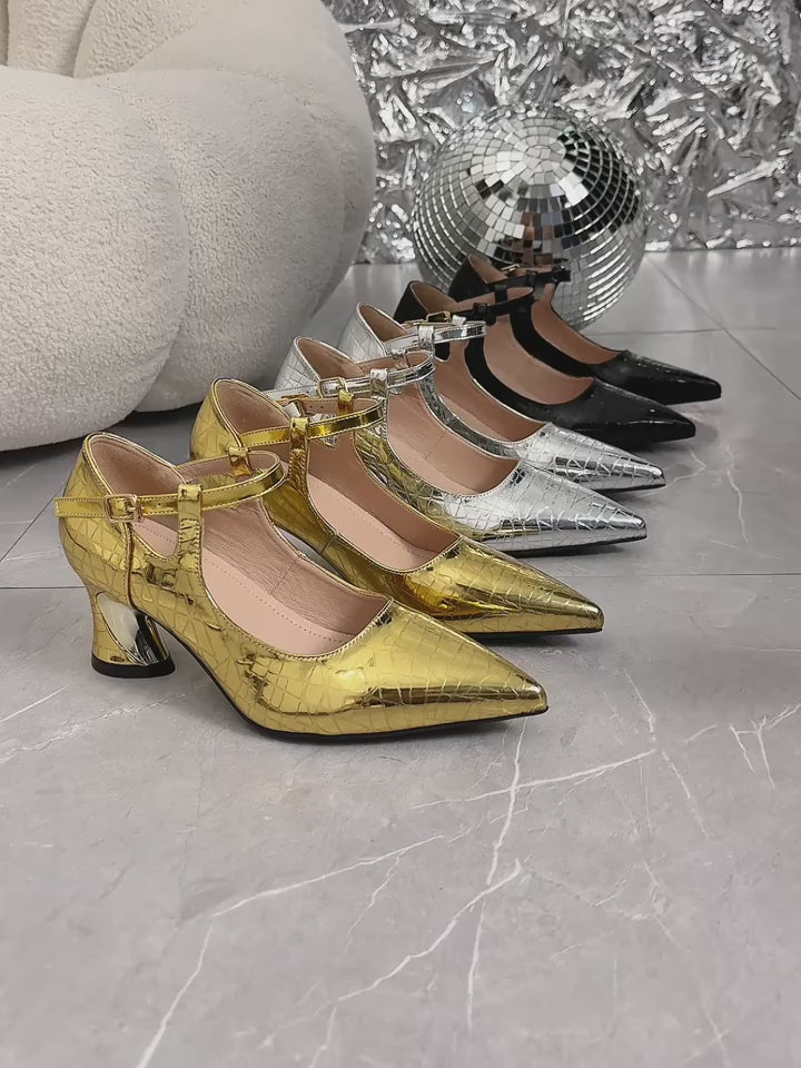 Versatile European and American Style Fashionable Embossed Patent Pointed High Heels, Women Shoes