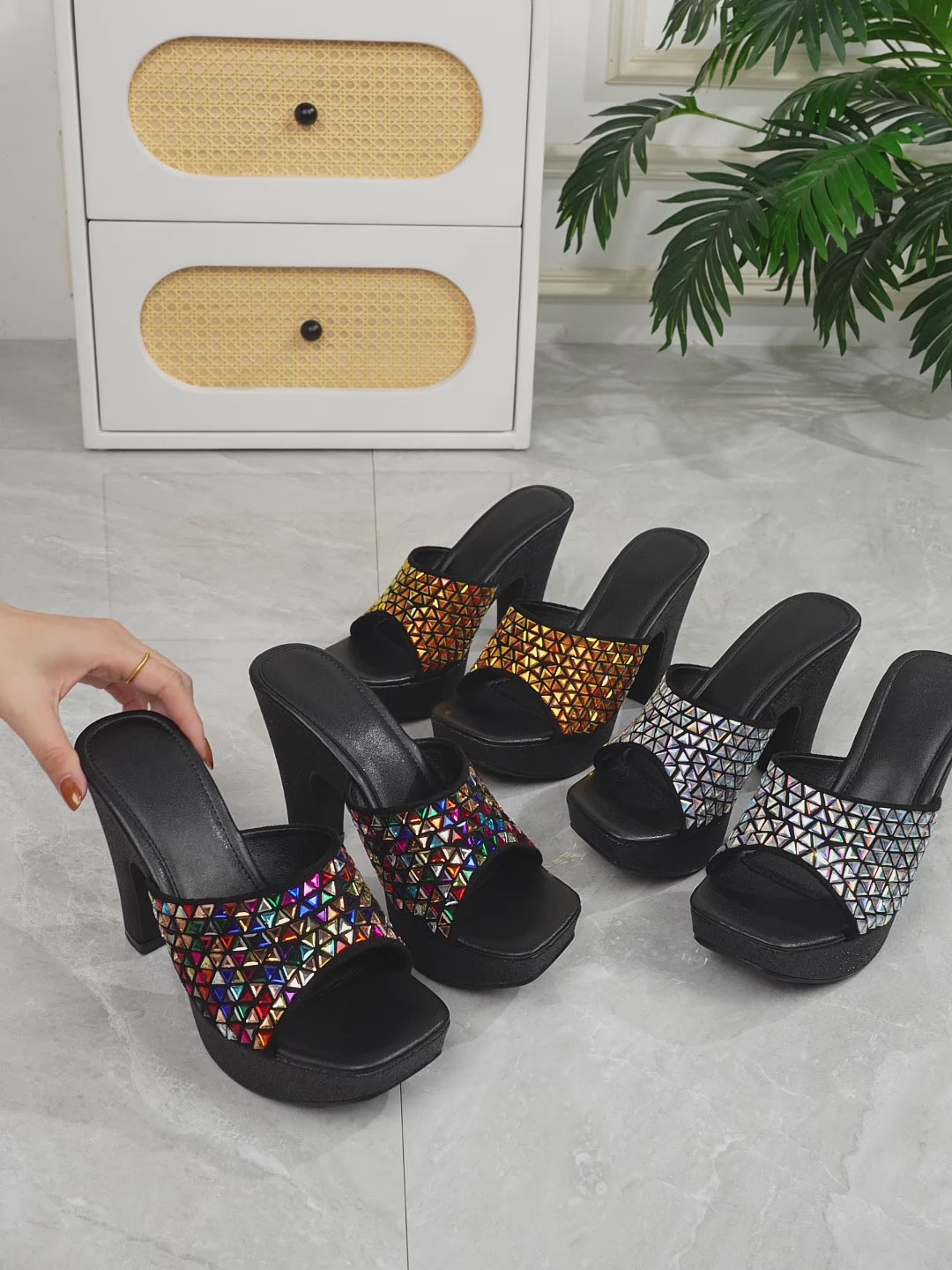 Elegant Women'S Fashionable High-Heeled Sandals Adorned with Diamonds, Women Shoes