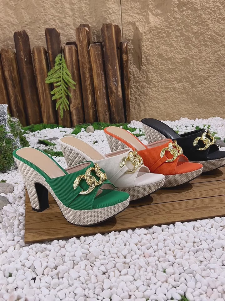 Elegant Women'S Sexy Open-Toe High Heels with Chunky Heel Slip-On Sandals, Versatile Bohemian Style., Women Shoes