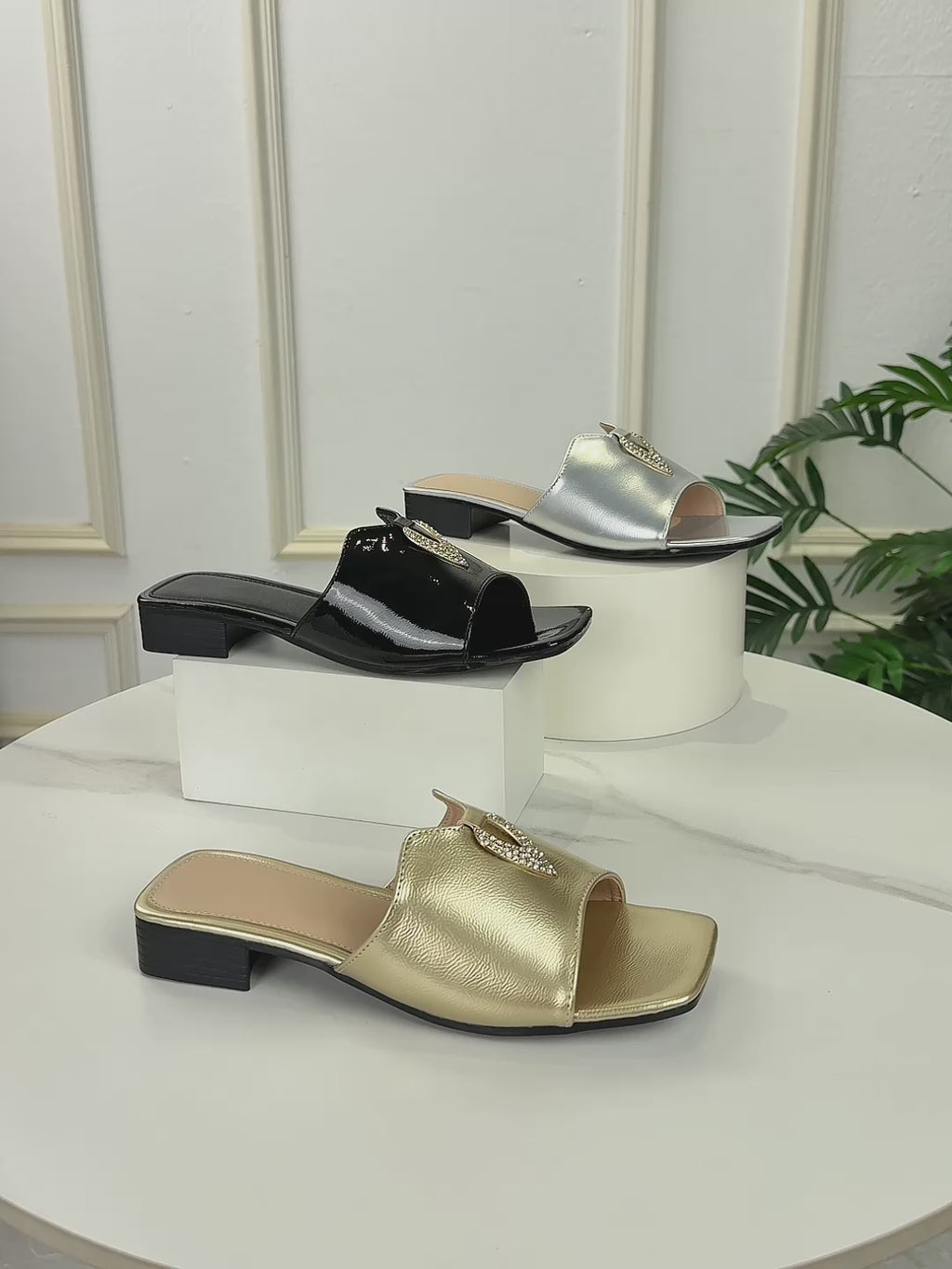 Women'S Elegant Open-Toe Flat Low-Heel Sandals, Fashionable Square Toe with Diamond Buckle, Slip-On Style, Suitable for Casual, Party, Banquet, And Outdoor Wear., Women Shoes