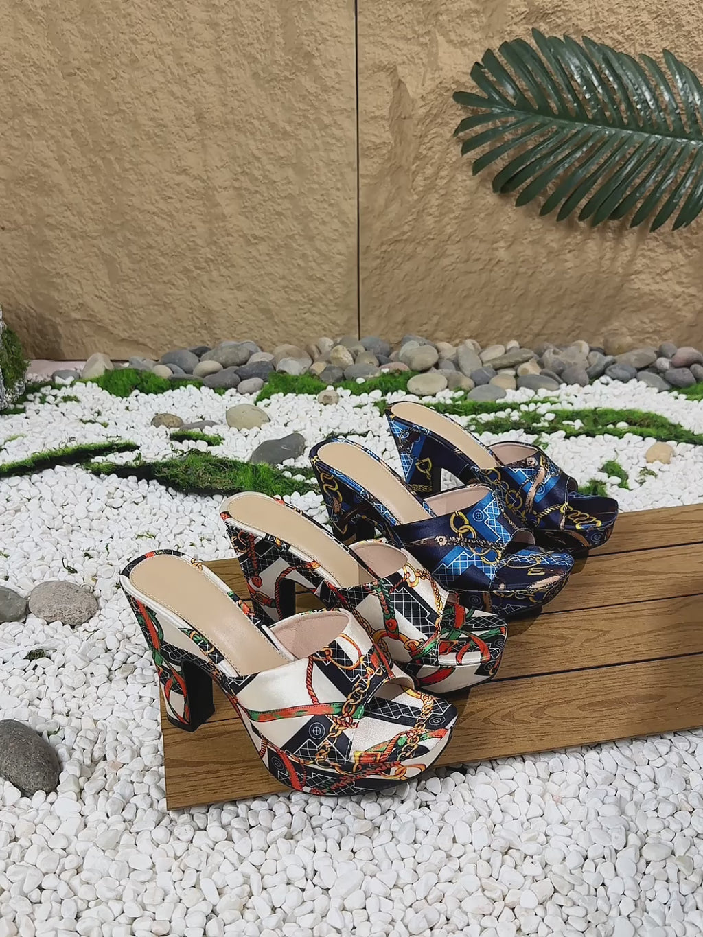 Women's Fashion Elegant Square-Toe Print Slip-On High Heel Sandals, Versatile for Work and Casual Wear, Women Shoes