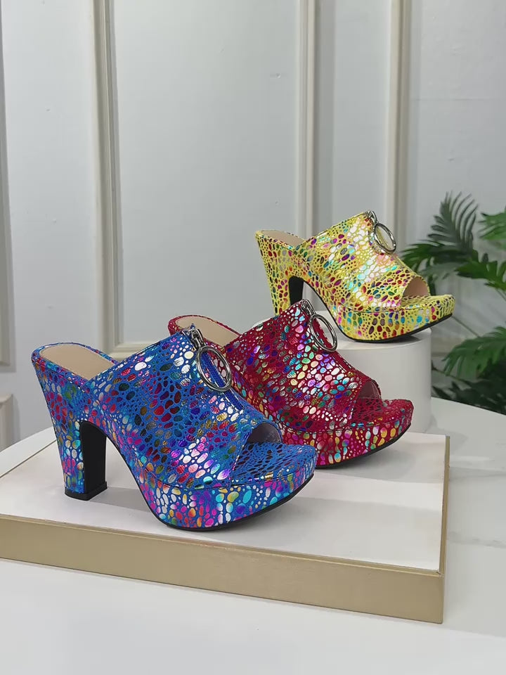 Elegant Open-Toe High-Heeled Sandals for Women with a Printed Zipper And Ethnic Style, Suitable for Weddings, Parties, Gifts, And Any Occasion., Women Shoes