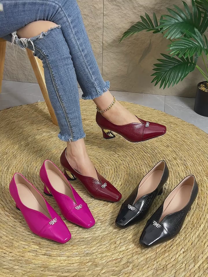 Elegant Women'S Fashion Deep Mouth Diamond Buckle Small Square Toe High Heels, Comfortable Chunky Heel Casual Versatile Style., Women Shoes
