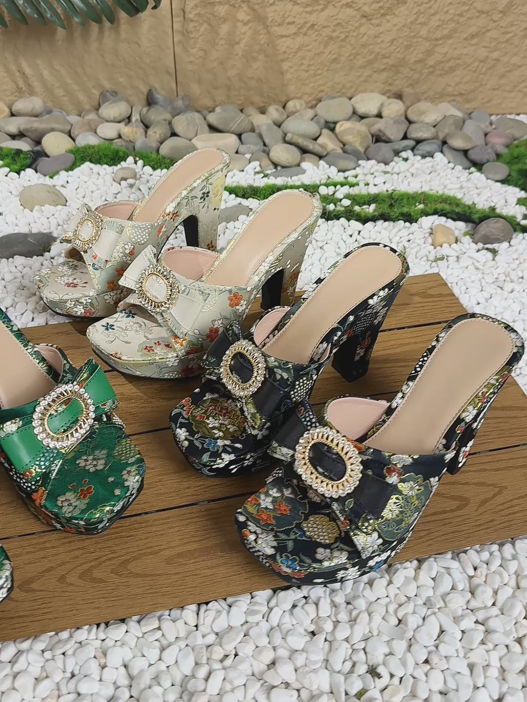 Women's Golden Thread Rhinestone Buckle Sandals, Elegant Square-Toe High Heel Slip-On, Bohemian Style with Shiny Metallic Finish, Suitable for Parties, Banquets, and Weddings, Women Shoes