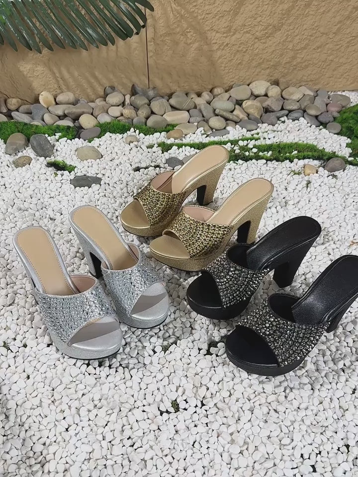 Elegant Women'S Platform High-Heeled Sandals with Rhinestones, Perfect for Parties And Versatile