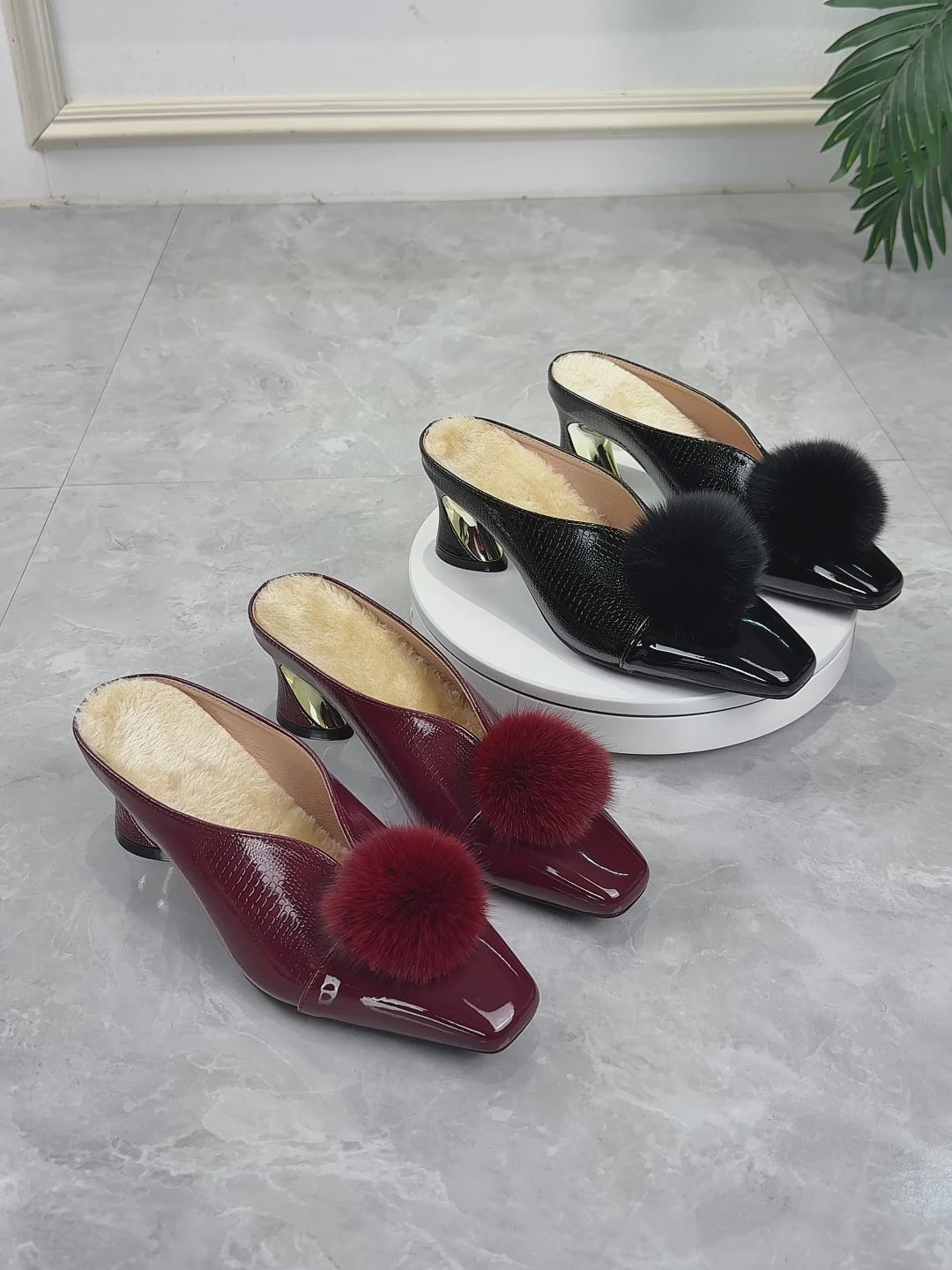 Elegant Women'S High Heels, Chunky Heel Temperament Furry Style Closed-Toe, Suitable for Weddings, Dances, Parties, Leisure, Going Out, Gifts, Etc., Women Shoes