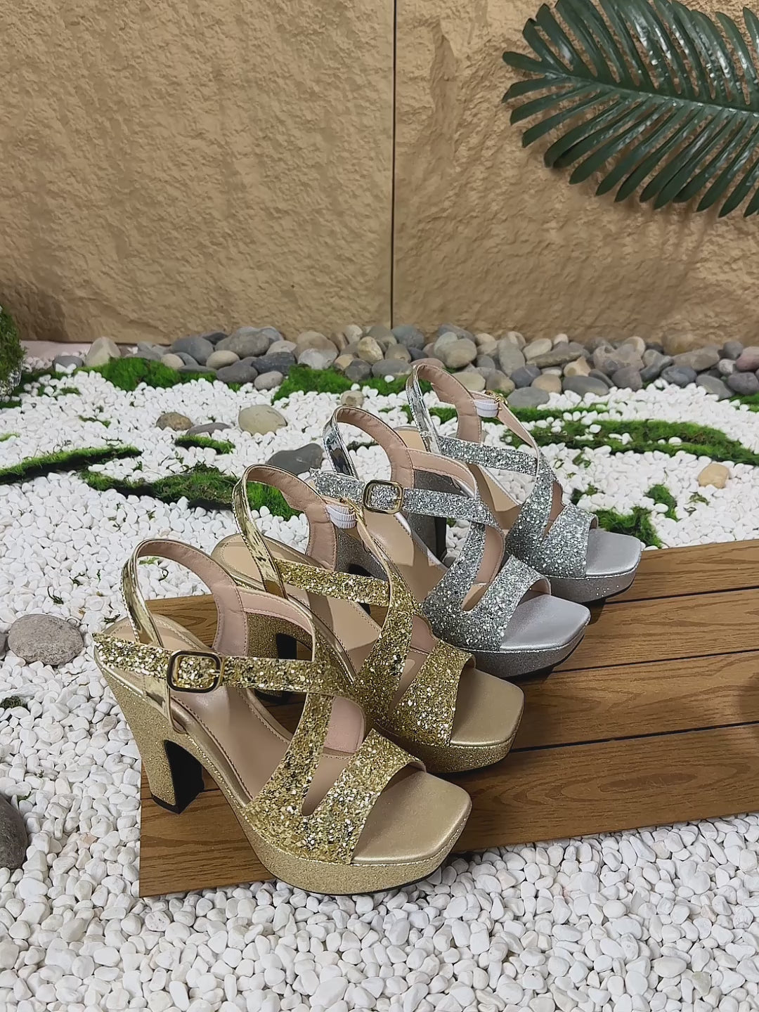 Elegant Fashionable Ladies' Sequin Strappy Sandals | Square-Toe Platform Heels for Weddings and Parties - Women Shoes