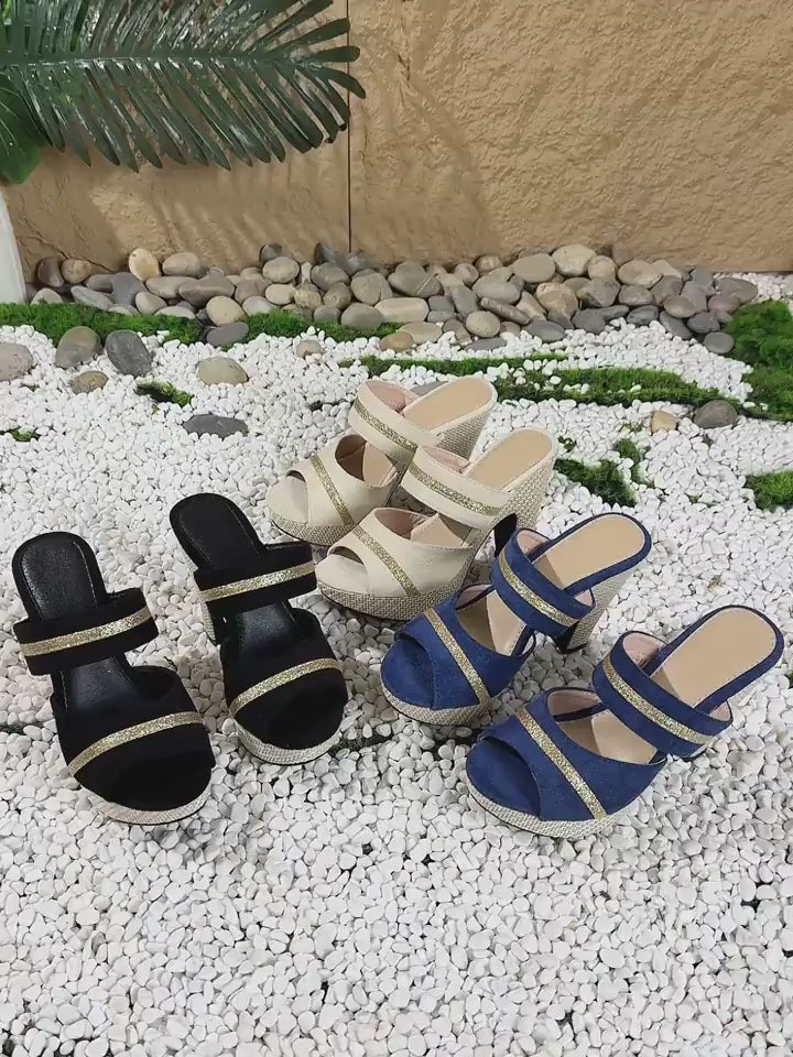 Elegant Women'S Casual And Comfortable High-Heeled Sandals for All Seasons, Featuring a Bohemian Style with Thick Soles, Perfect for Parties And Nightclubs., Women Shoes