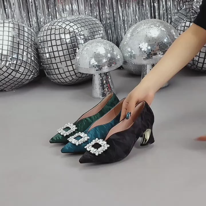 Elegant Women'S High Heels Paired with Stylish Pointed-Toe Shoes Adorned with Rhinestones., Women Shoes